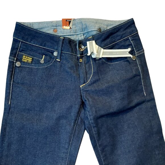 Retro Vintage G-Star Raw Midge Straight Leg Flacks Denim Raw Blue Jeans 24 NWT - Picture 5 of 12